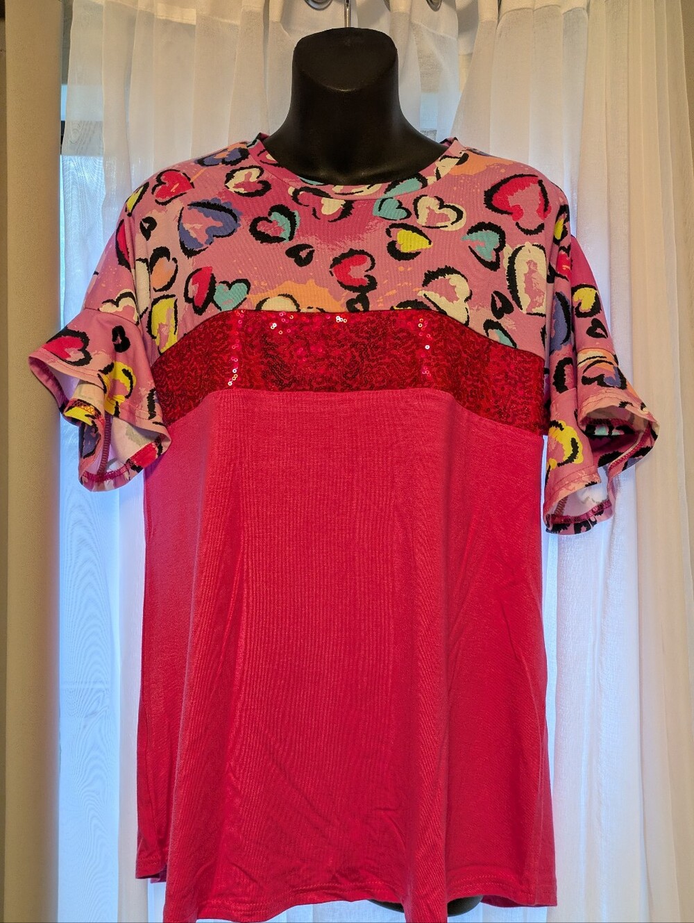 Southern Stitch Hearts & Sequin Pink Shirt. Size S - Picture 1 of 13